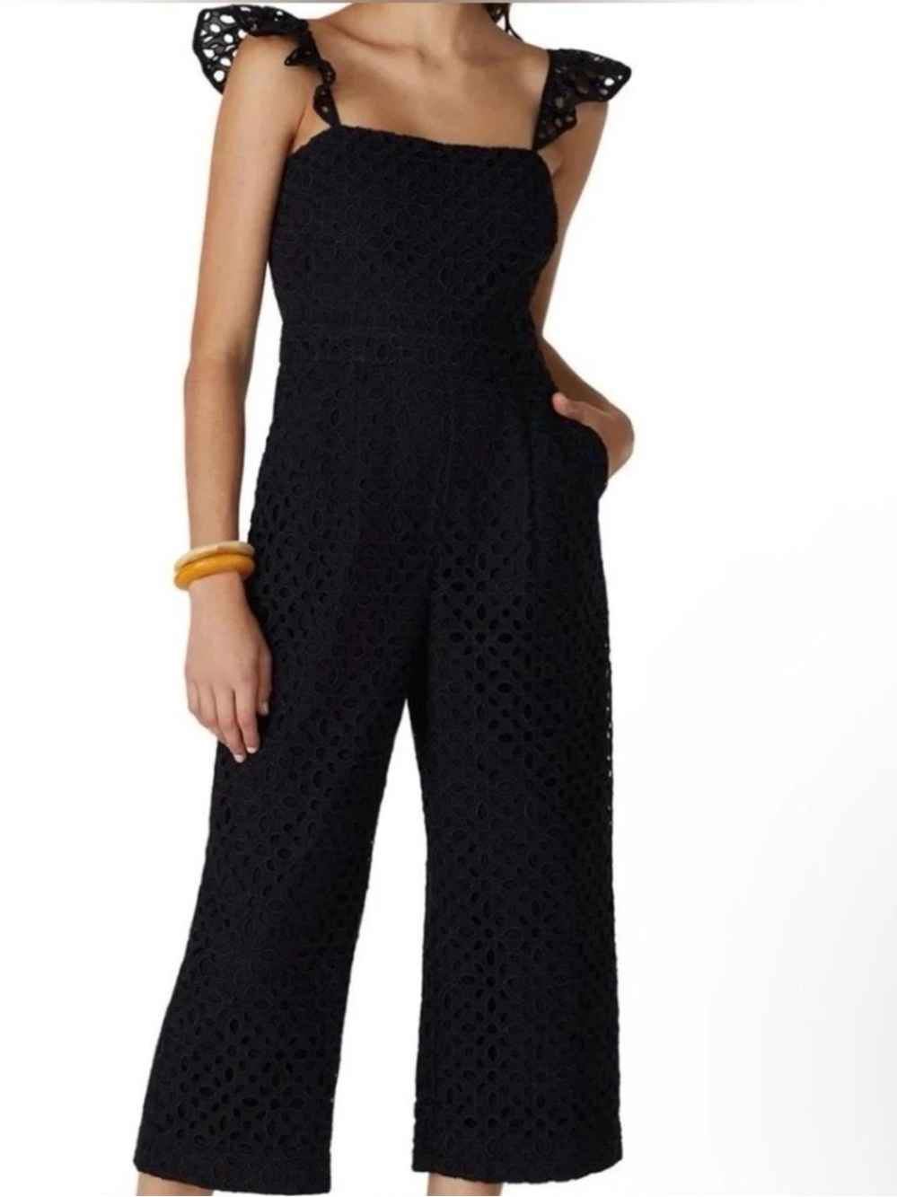 J.Crew Kasana Ruffle Eyelet Lace Jumpsuit - Black Wide Leg | Size 2